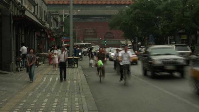Timelapse of Drum Tower traffic in Beijing China