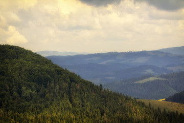 A blue haze on the horizon in the mountains, Ukrainian carpathians