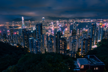 Hongkong skyline form Victoria Peak at night