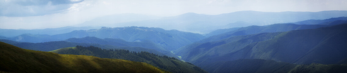 Fototapeta premium A blue haze on the horizon in the mountains, Ukrainian carpathians
