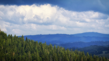 A blue haze on the horizon in the mountains, Ukrainian carpathians
