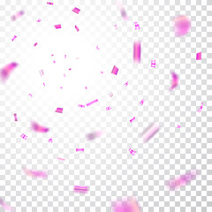 Pink confetti explosion celebration isolated on white transparent background. Falling confetti. Abstract decoration for party birthday, Christmas New Year confetti. Vector illustration