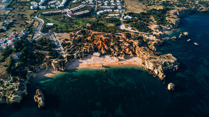 Aerial view of the Algarve, Portugal. Concept for above beach of Portugal. Summer vacations in Portugal