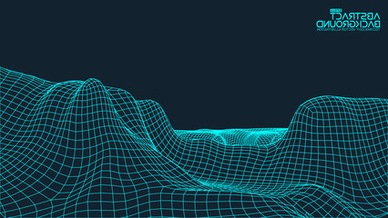Abstract  wireframe landscape background. Cyberspace grid. 3d technology   illustration. Digital   for presentations .