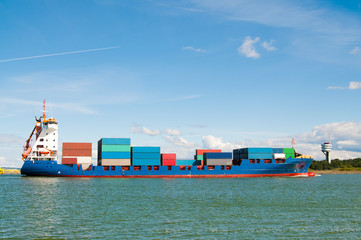Fototapeta premium big container ship going to the port