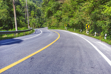 Country road in the mountains with forest