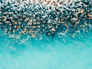 Aerial Drone View Of Concrete Pier On Water At The Black Sea