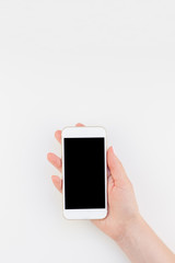 Woman hand with smartphone mock up