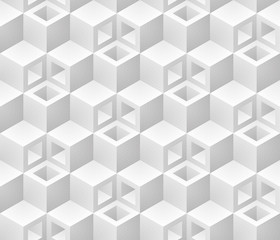 Neutral gray cubes isometric seamless pattern.