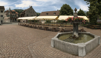 Obraz premium Flums market prior to arrival of goods, Swiss Alps