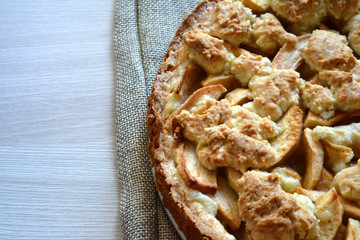 Homemade apple pie. Autumn food and dessert. Copy space
