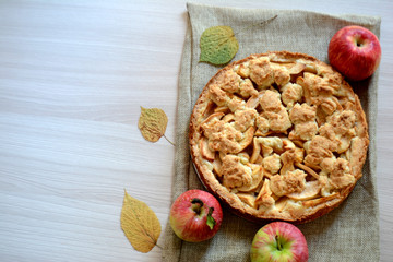 Homemade apple pie. Autumn food and dessert. Copy space