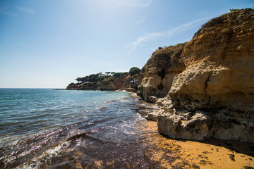 Beautiful bay with mountains and beautiful views of the coast. Portugal.