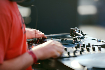 DJ Mixing Music Track On Festival