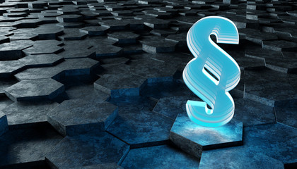 Black and blue law icon hexagons background 3D rendering