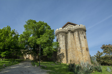 Fototapeta na wymiar torre del castillo de la villa abandonada de Granadilla en Caceres, España 