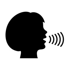 Speaking woman and sound waves vector icon