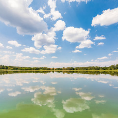 Panorama See mit Spiegelung der Wolken auf dem Wasser 