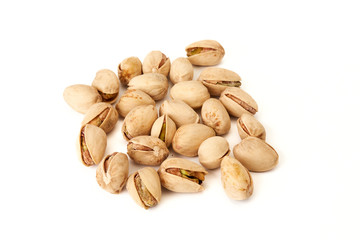 Salted Pistachios isolated on white background