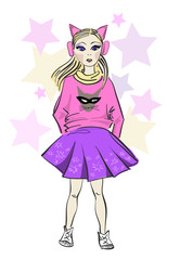 Fashion girl with headphones. Disco.