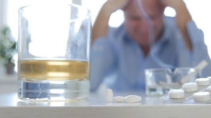 Depressed and Disillusioned Man After Abuse of Drugs and Alcohol 
