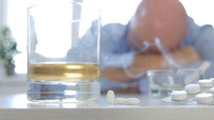 Tired Person Image Sleeping After Abuse of Alcohol and Drugs