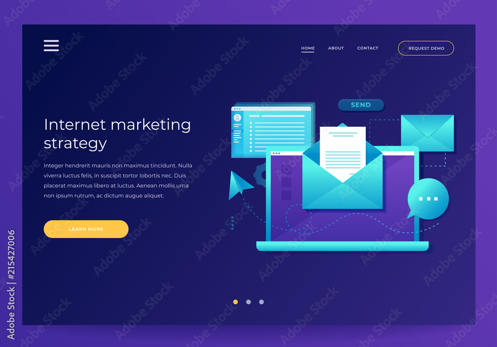 Aufkleber design template for landing page. email marketing concept. laptop with envelope, open email and mess