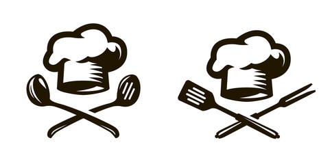 Cook, chef logo or icon. Labels for the menu of restaurant or cafe. Vector symbol