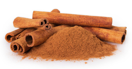 Cinnamon on white background