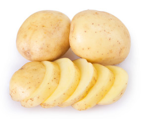 Raw potato on white background