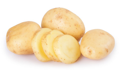 Raw potato on white background
