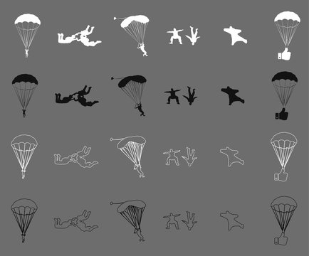 Skydiving vector flat icons