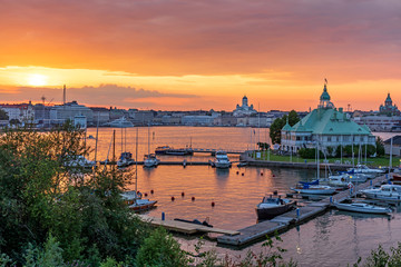 Sunset over Helsinki and Valkosaari, Finland