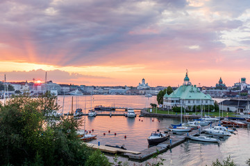 Sunset over Helsinki and Valkosaari, Finland