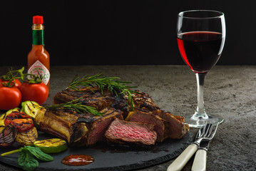 Meal Barbecue Rib Eye Steak With Wine