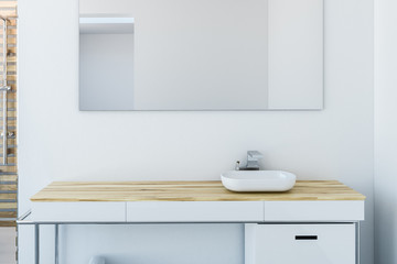 Fototapeta na wymiar White sink vanity unit in loft bathroom, close up