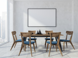 Panoramic white dining room, poster