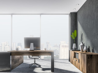 Gray and wooden loft office workplace
