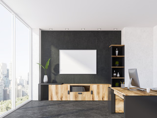 Gray, wood loft office workplace closet and poster