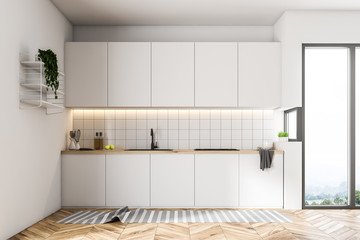 Luxury white kitchen interior, tiles
