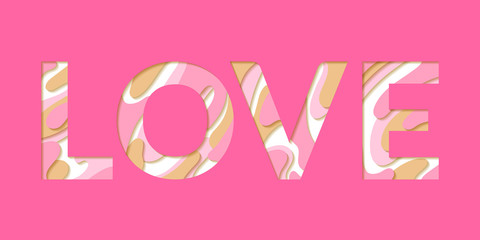 Love word made of paper cut aphabet letters isolated on crimson.