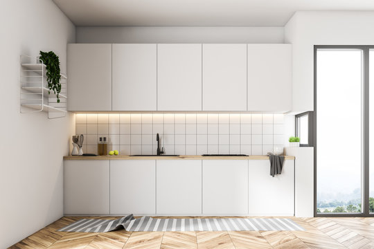 Luxury white kitchen interior, tiles