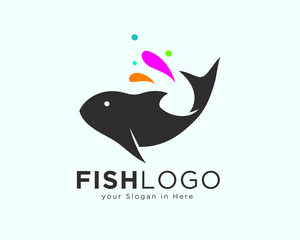 black fish art splash water logo