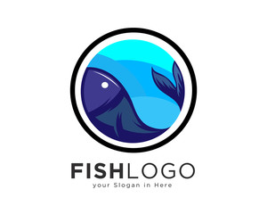 circle fish on sea blue logo