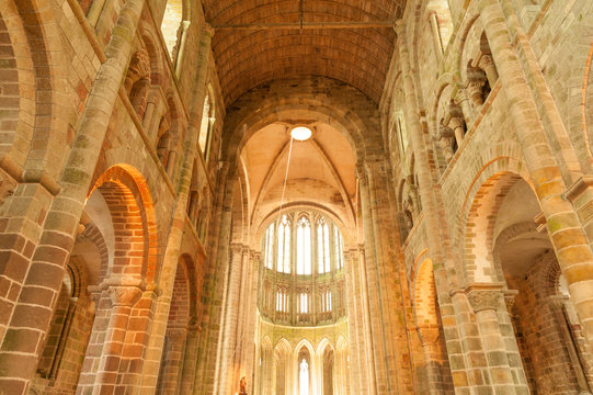 Interior of Mont Saint Michel church-abbey, UNESCO world heritage site, France