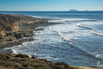 Waves and Foamy Surf at Land's End, Point Loma, San Diego, California