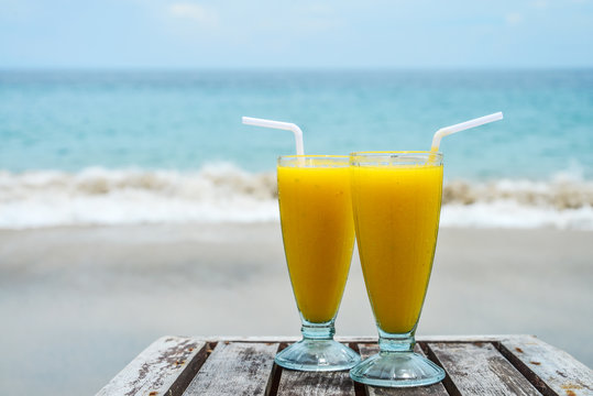 glass with mango smoothies