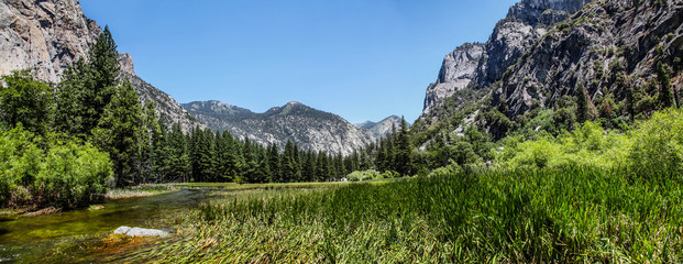 Panoramic view of Zumwalt Meadow in Kings Canyon National Park California