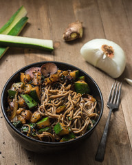 Bowl of Noodles and Zucchini 