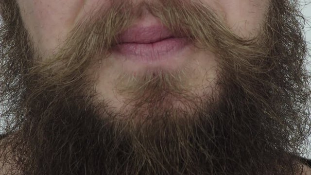 close up young man mouth smiling hipster beard healthy white teeth dental health hairy facial hair